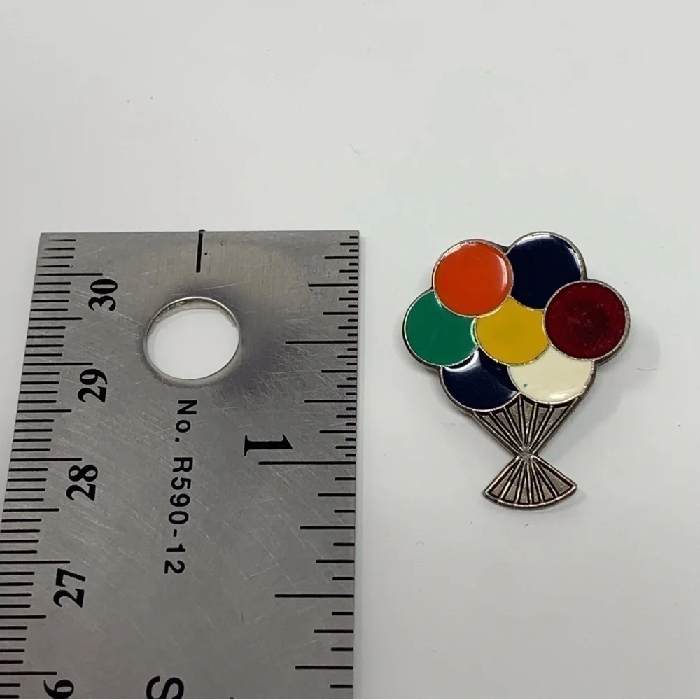 Tiny Vintage Hot Air Balloon Multicolor Brooch Silver Toned